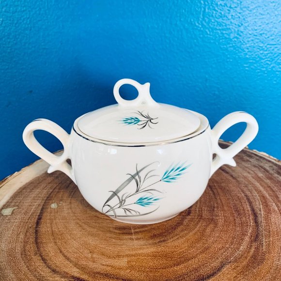 Vintage Canonsburg Teal/Grey Wheat Creamer & Sugar - Picture 9 of 10